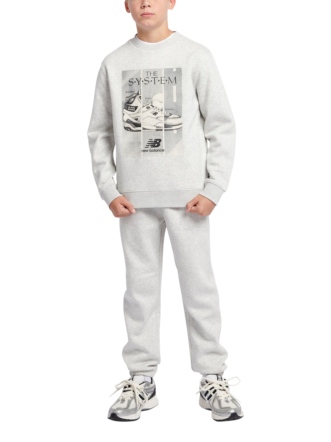 Product image 5 of 8, which shows New Balance Kids' The System Crew Sweatshirt, Ash Heather, 7-8 years