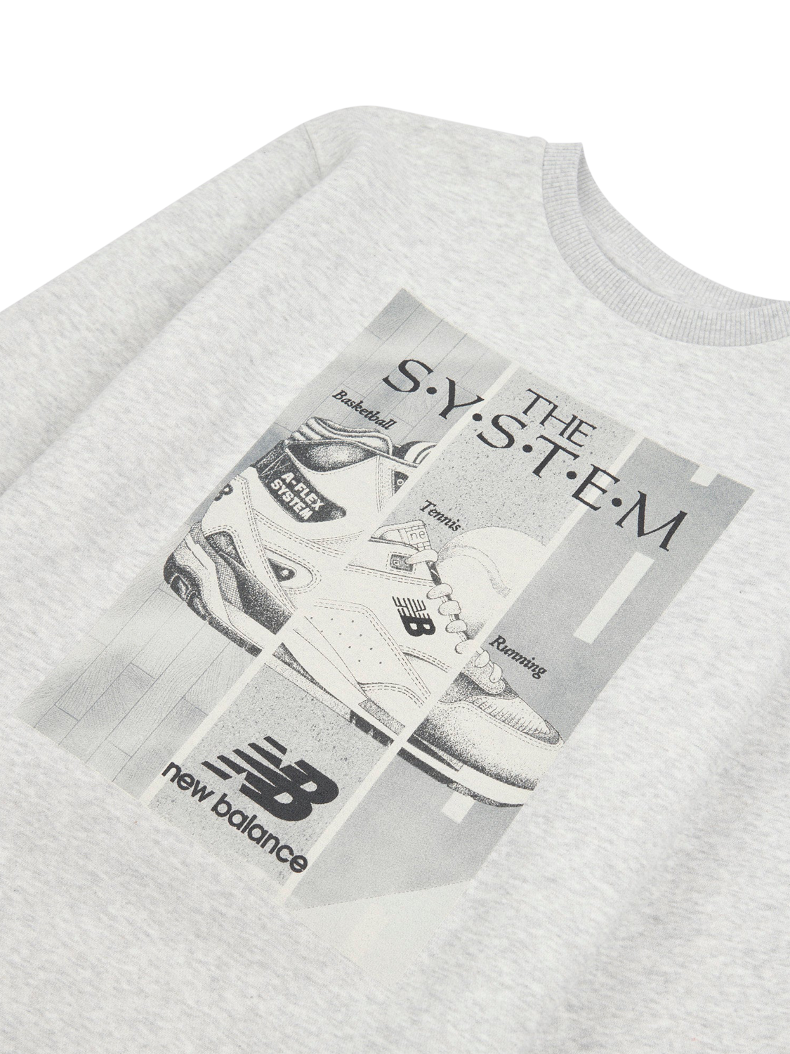Product image 8 of 8, which shows New Balance Kids' The System Crew Sweatshirt, Ash Heather, 7-8 years