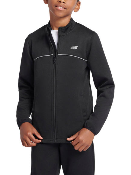 New Balance Kids' Tricot Zip Up Funnel Neck Jacket, Caviar, Caviar