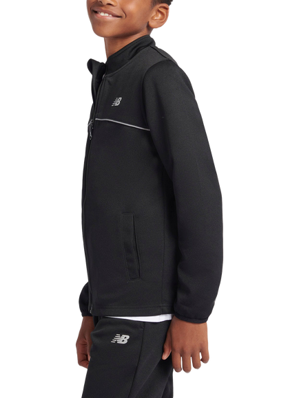 New Balance Kids' Tricot Zip Up Funnel Neck Jacket, Caviar - view 2, Caviar