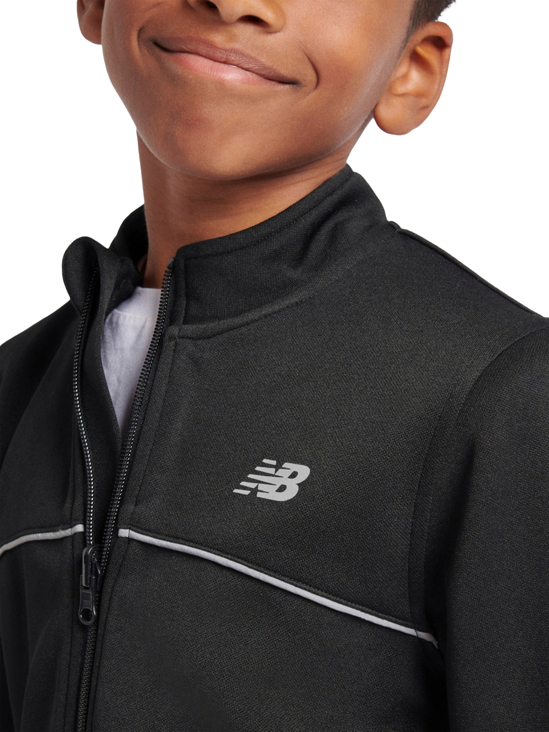 Product image 4 of 9, which shows New Balance Kids' Tricot Zip Up Funnel Neck Jacket, Caviar, 7-8 years