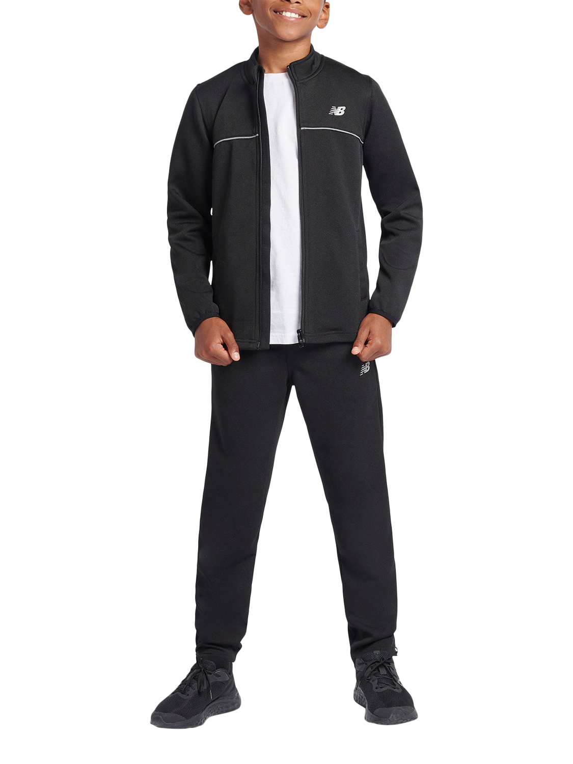Product image 6 of 9, which shows New Balance Kids' Tricot Zip Up Funnel Neck Jacket, Caviar, 7-8 years