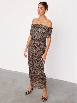 Never Fully Dressed Leopard Print Mesh Dress, Brown, Brown