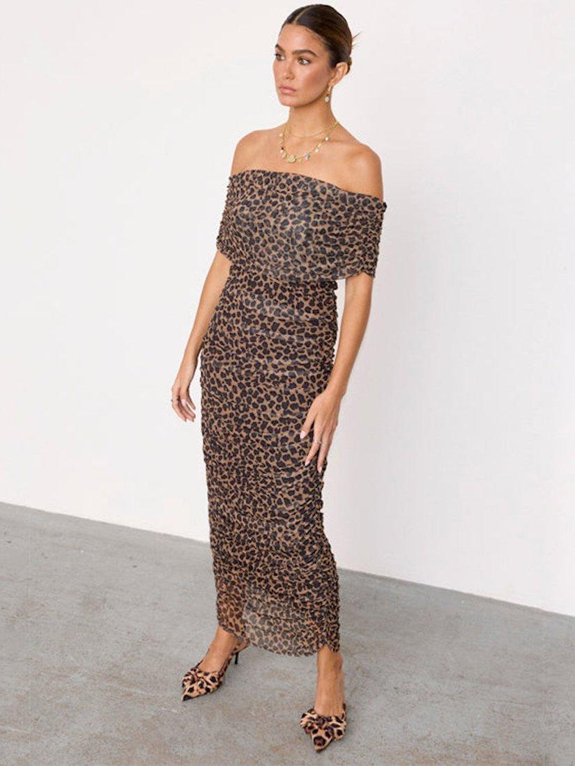 Product image 2 of 7, which shows Never Fully Dressed Leopard Print Mesh Dress, Brown, 6