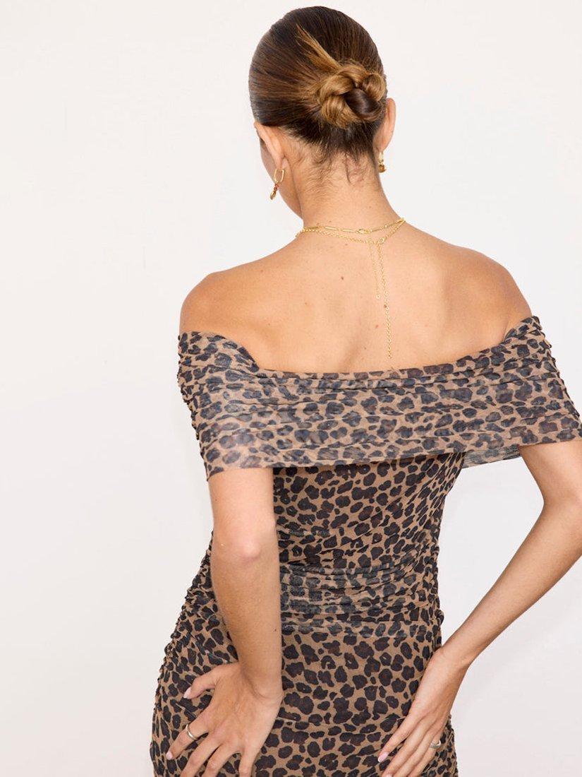 Product image 3 of 7, which shows Never Fully Dressed Leopard Print Mesh Dress, Brown, 6