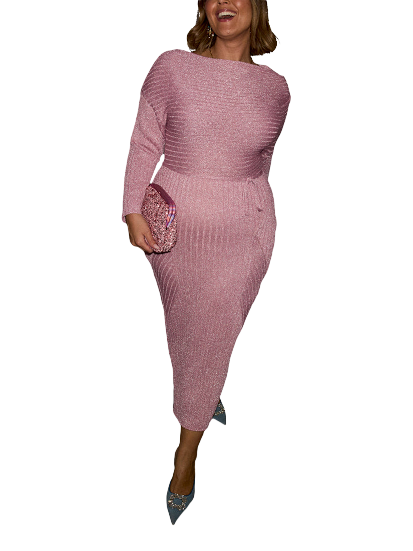Product image 4 of 9, which shows Never Fully Dressed Tilly Rib Knit Dress, Pink, S