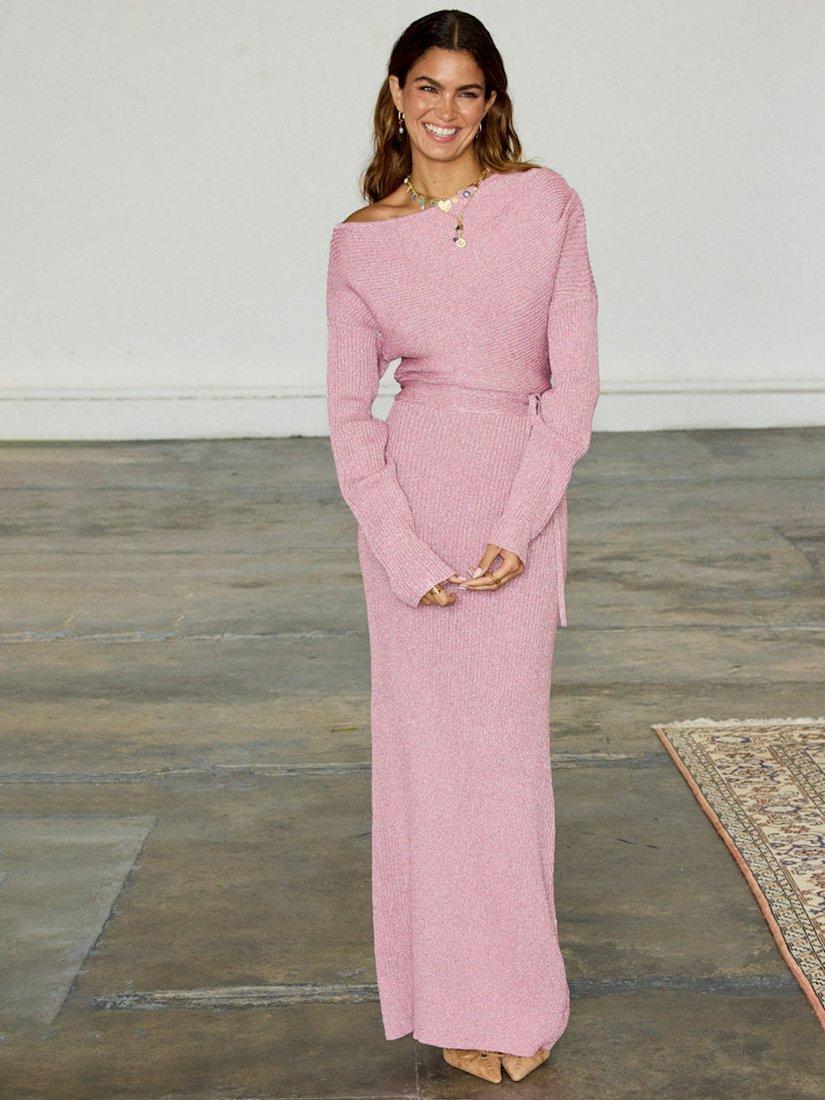 Product image 1 of 9, which shows Never Fully Dressed Tilly Rib Knit Dress, Pink, S