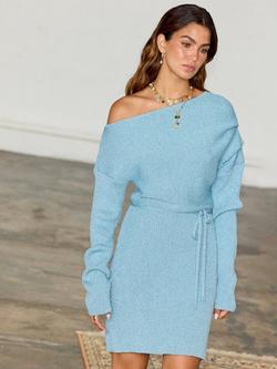 Never Fully Dressed Tilly Ribbed Dress, Blue, Blue