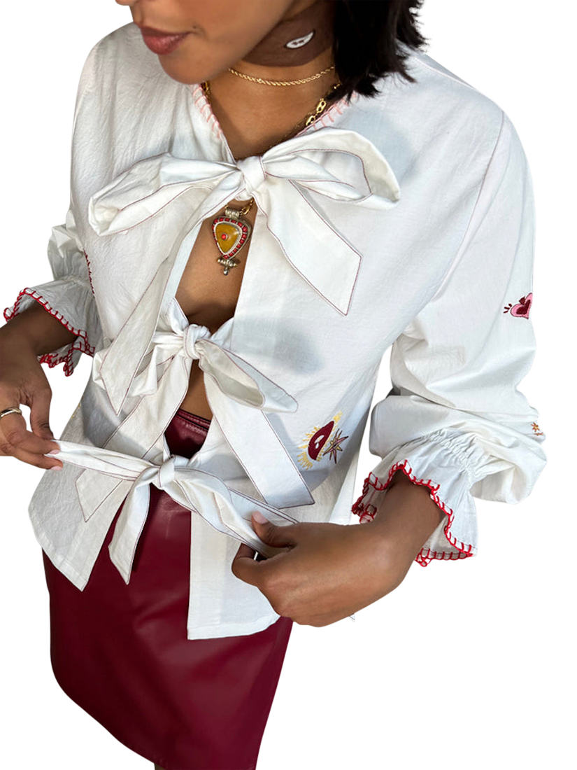 Product image 3 of 7, which shows Never Fully Dressed Mystical Embroidered Shirt, White, 22