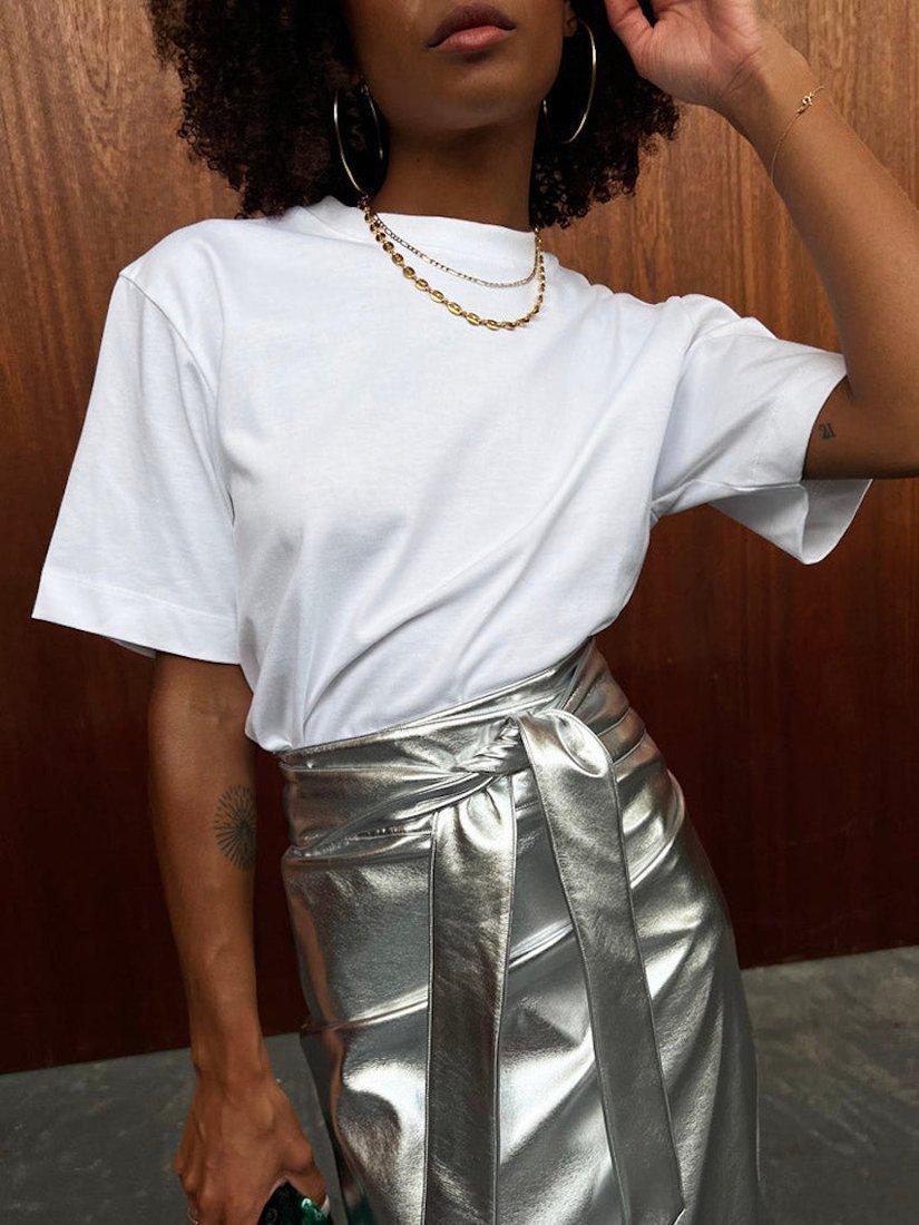 Product image 2 of 11, which shows Never Fully Dressed Jaspre Metallic Faux Leather Skirt, Silver, 4