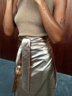 Never Fully Dressed Jaspre Metallic Faux Leather Skirt - view 2, Gold