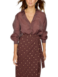 Never Fully Dressed Jaspre Polka Dot Plisse Skirt, Brown