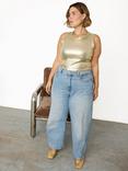 Never Fully Dressed Metallic Ribbed Tank Top, Gold