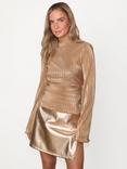 Never Fully Dressed Plisse Long Sleeve Top, Gold