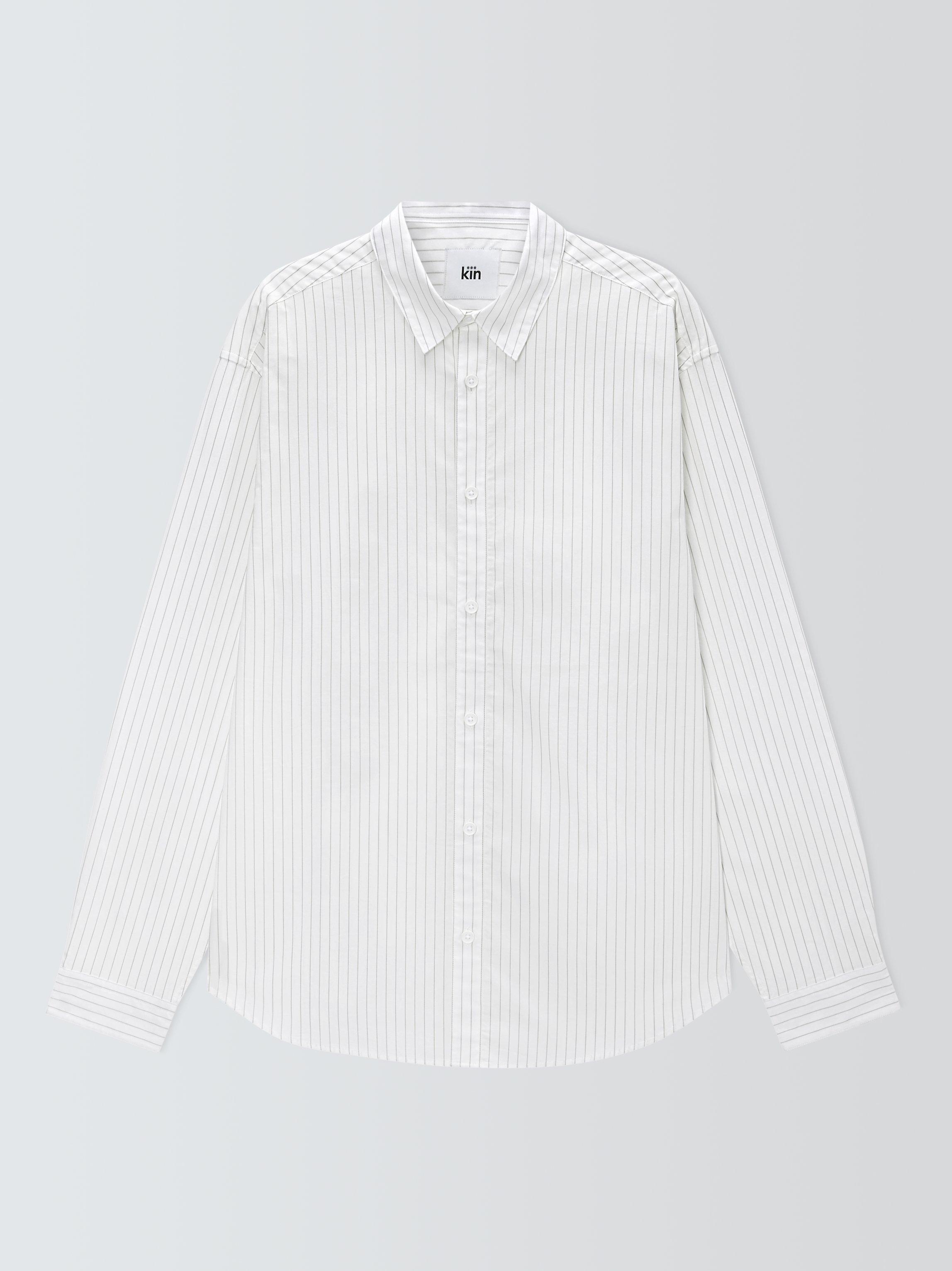 Product image 4 of 6, which shows Kin Cotton Stripe Shirt, Cloud Dancer, M