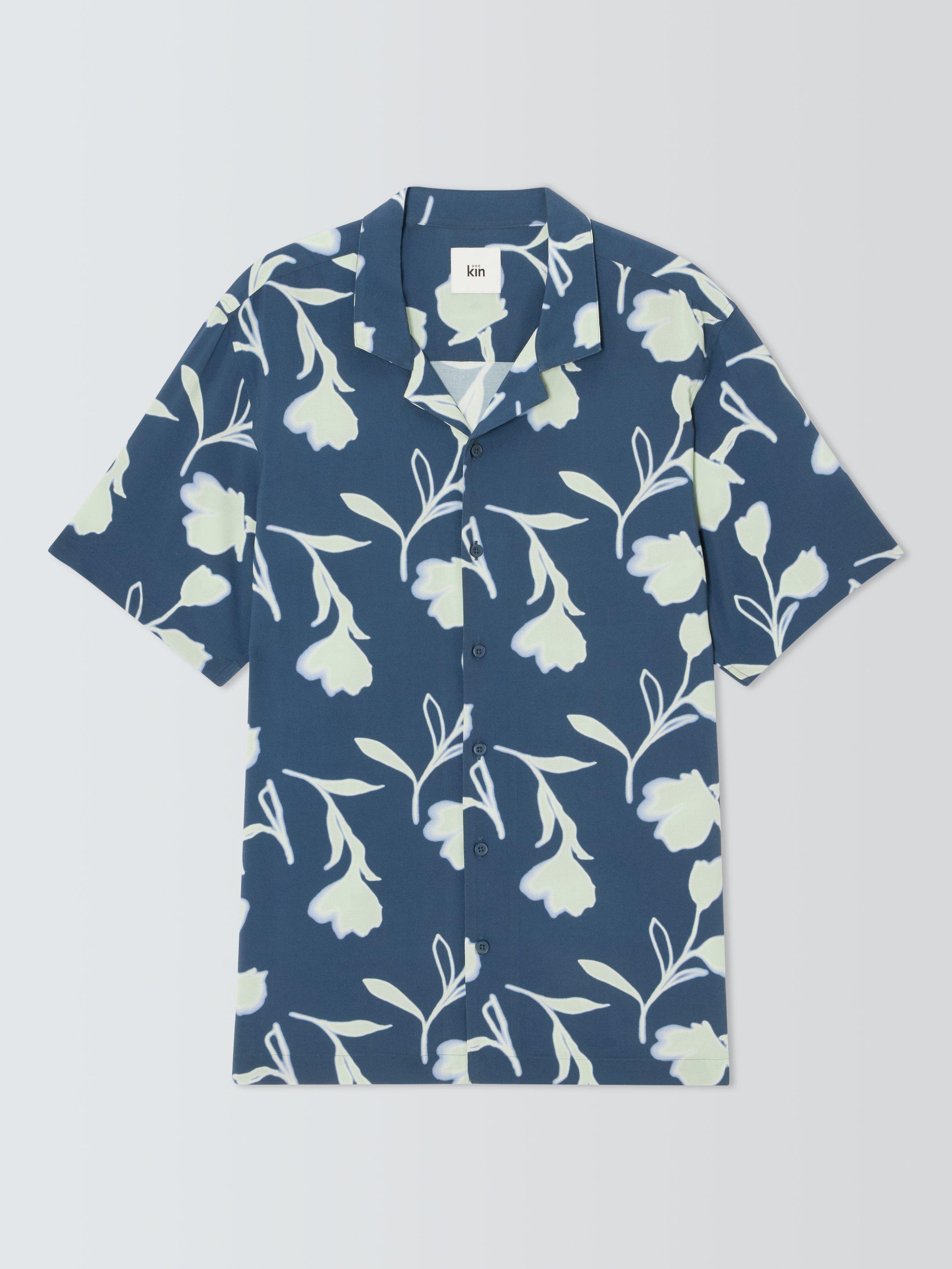 Product image 4 of 6, which shows Kin Cotton Blend Regular Fit Glow Floral Shirt, Orion Blue, XL