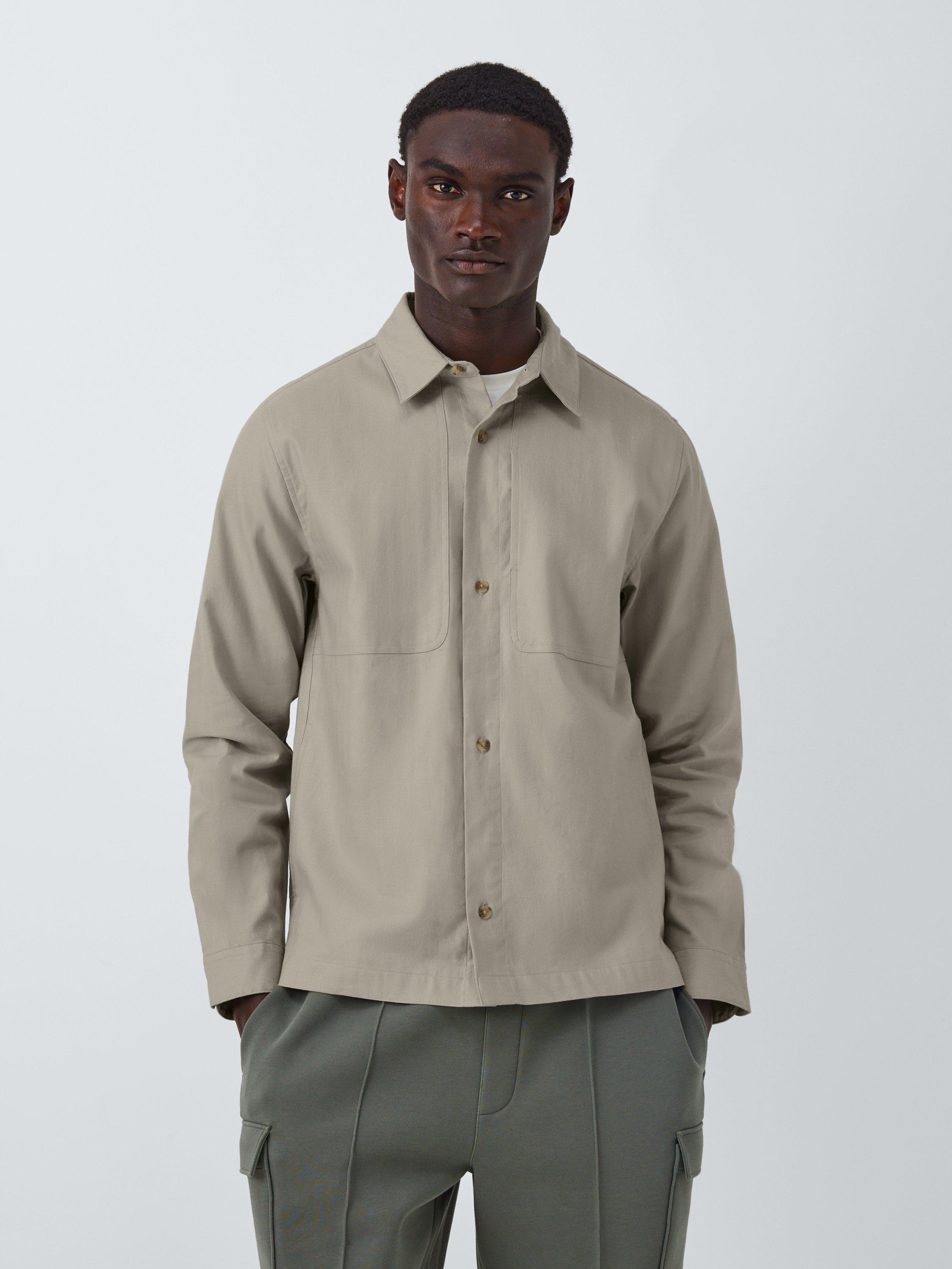 Product image 1 of 6, which shows Kin Overlay Stitch Cotton Linen Blend Shirt, Abbey Stone, S