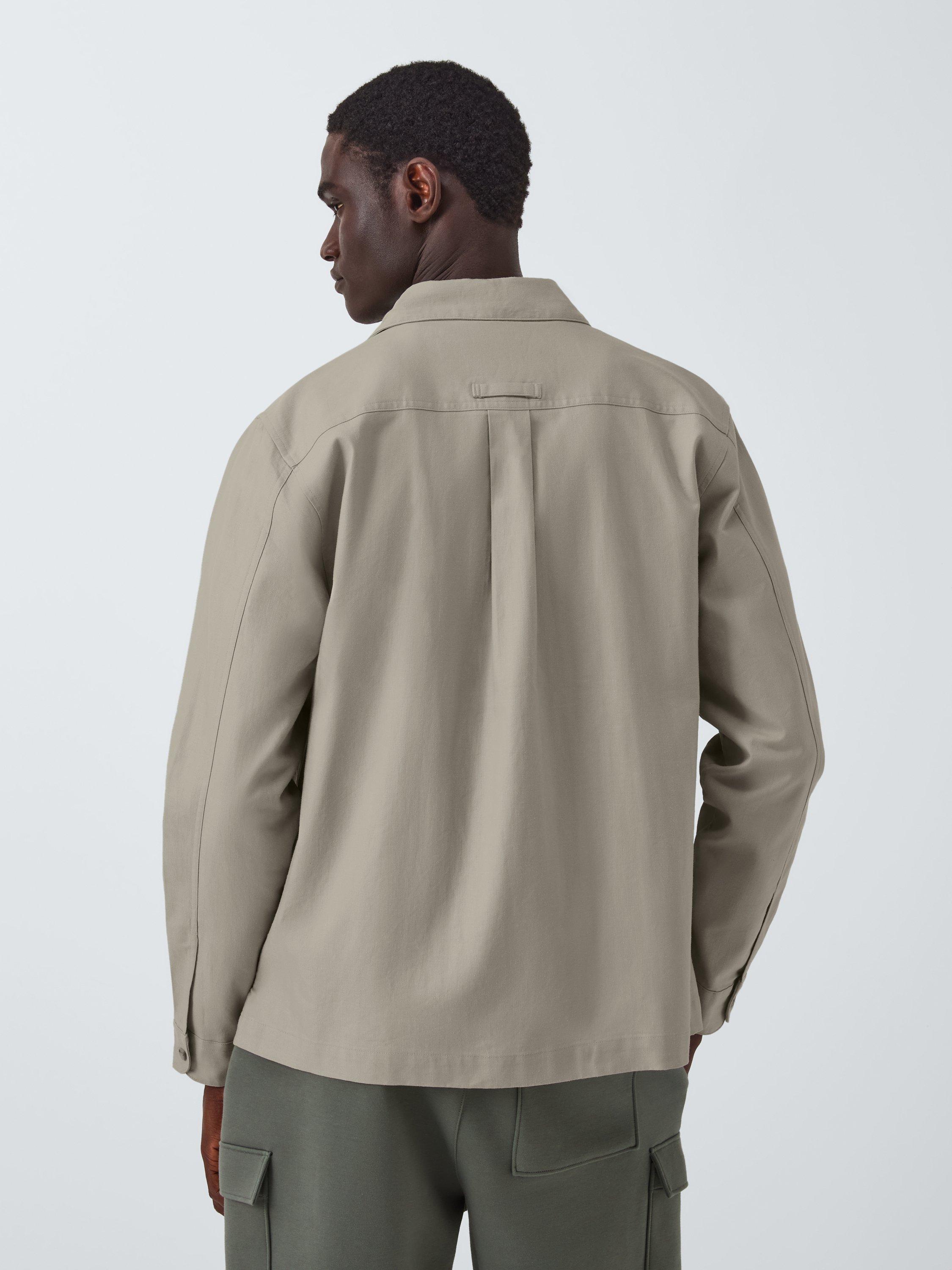 Product image 2 of 6, which shows Kin Overlay Stitch Cotton Linen Blend Shirt, Abbey Stone, S