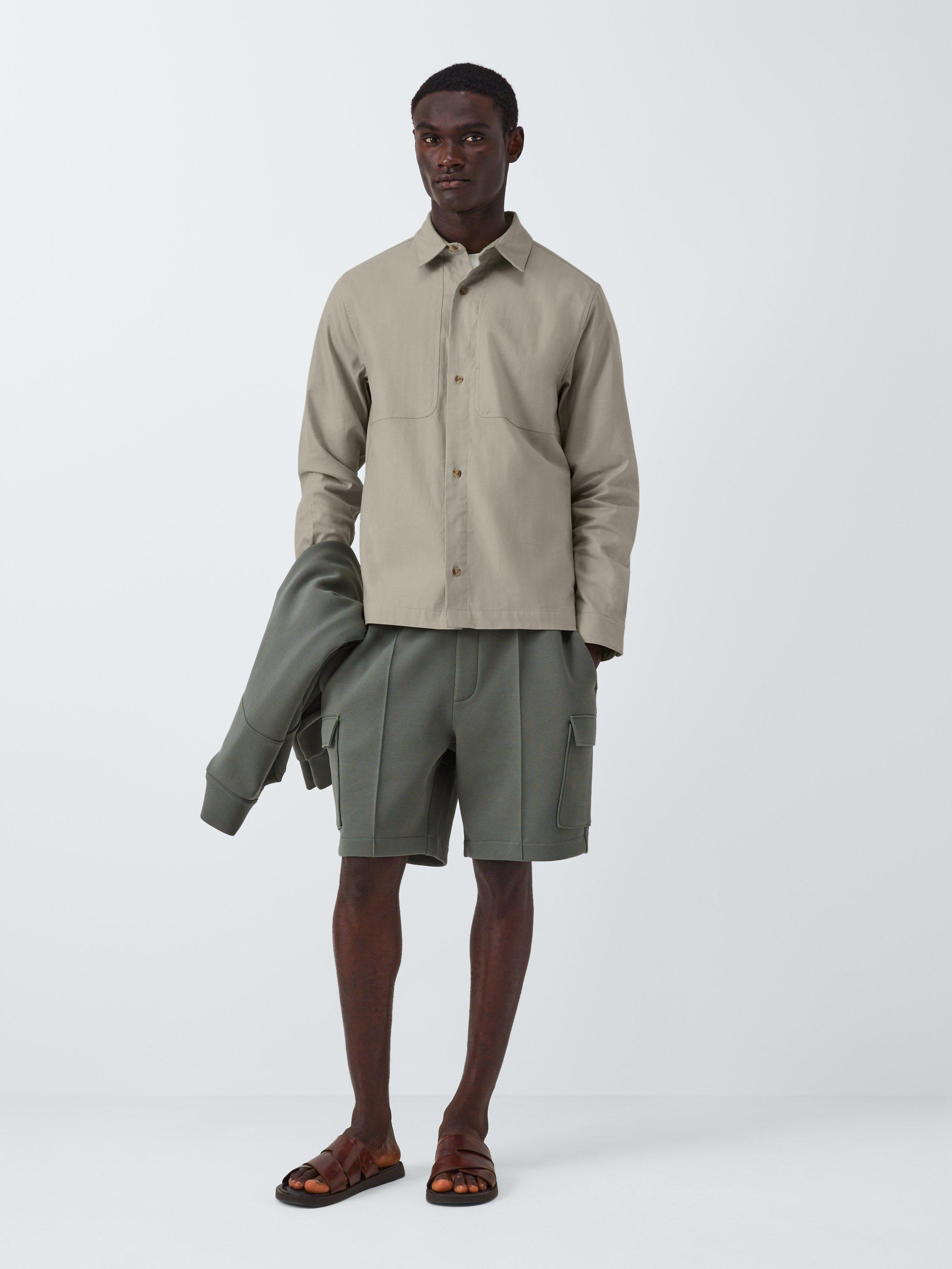 Product image 3 of 6, which shows Kin Overlay Stitch Cotton Linen Blend Shirt, Abbey Stone, S