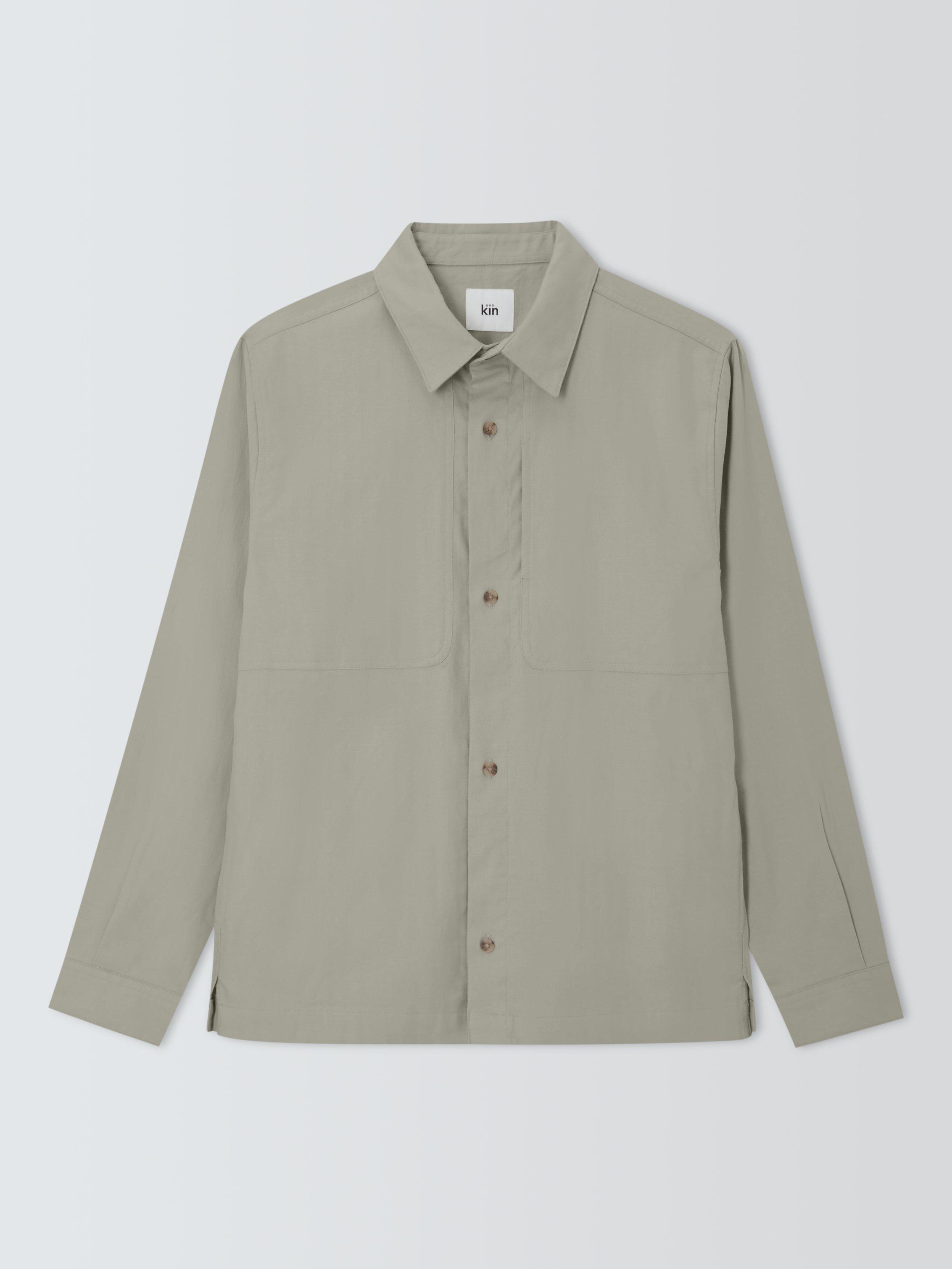 Product image 4 of 6, which shows Kin Overlay Stitch Cotton Linen Blend Shirt, Abbey Stone, S