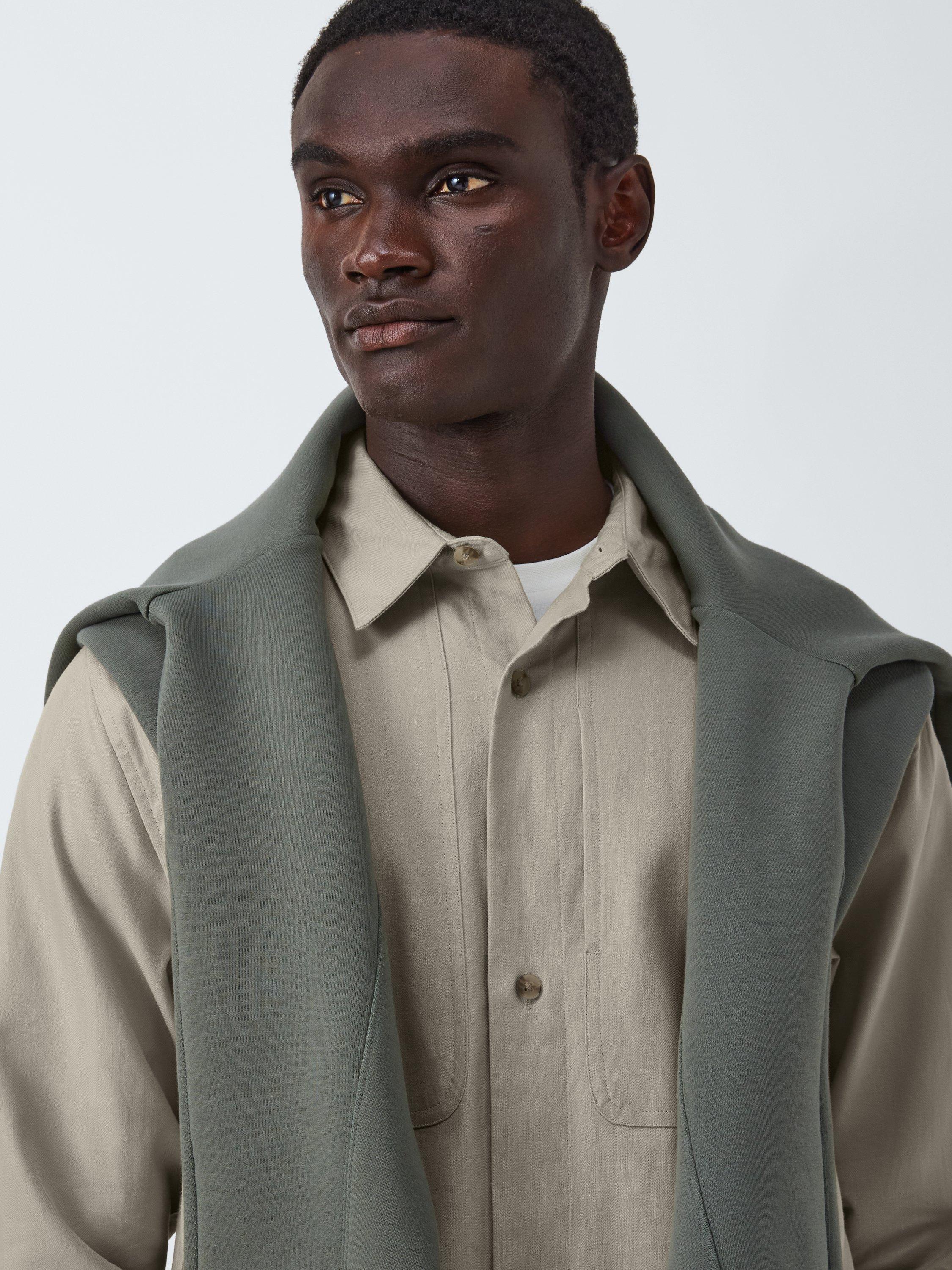 Product image 5 of 6, which shows Kin Overlay Stitch Cotton Linen Blend Shirt, Abbey Stone, S