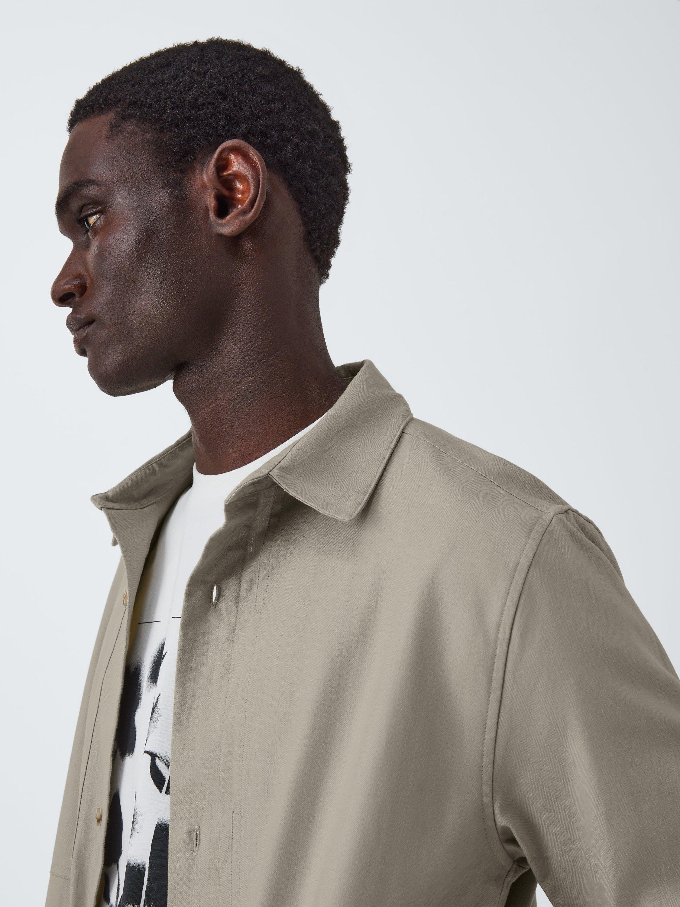 Product image 6 of 6, which shows Kin Overlay Stitch Cotton Linen Blend Shirt, Abbey Stone, S