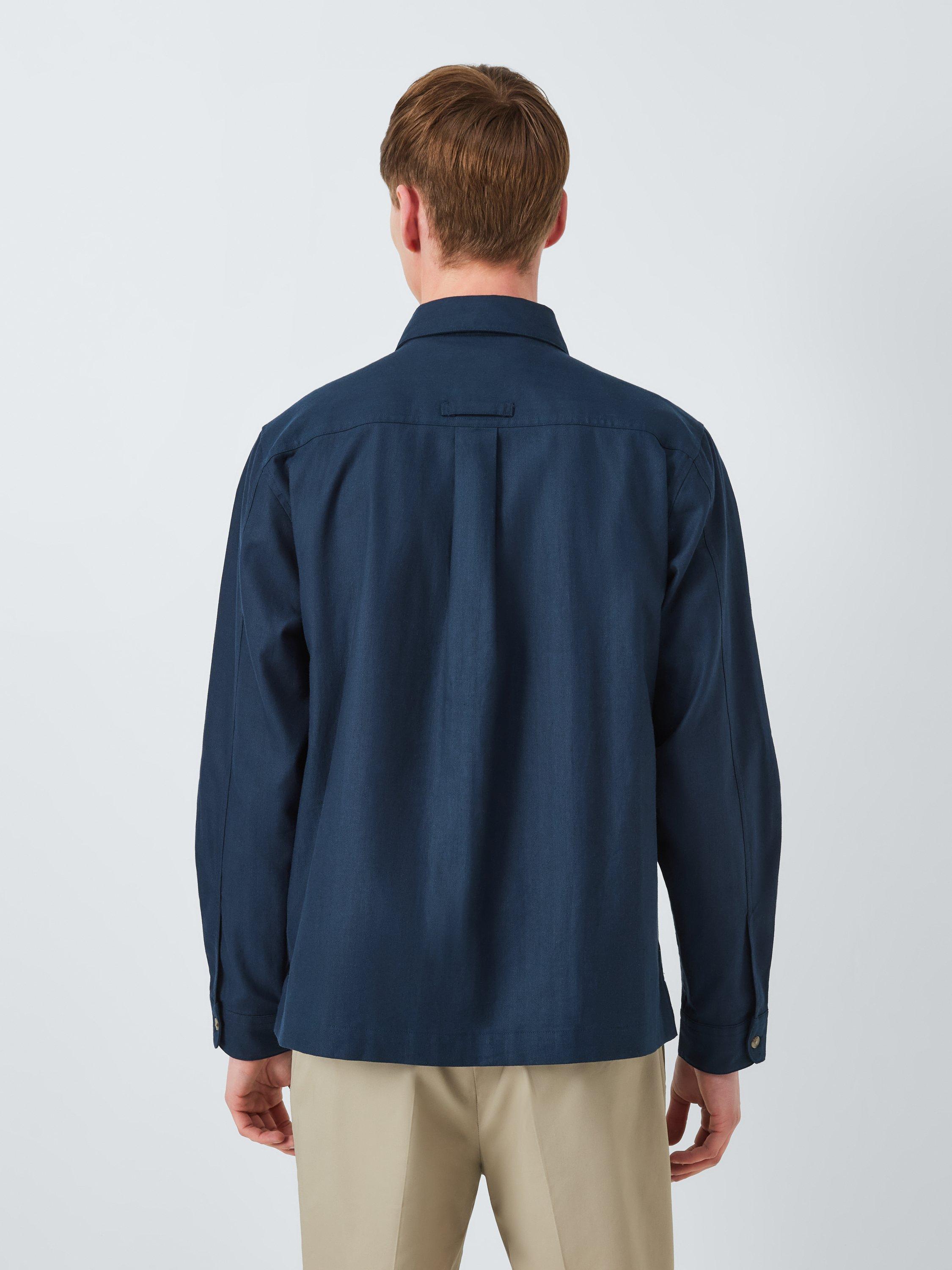 Product image 2 of 6, which shows Kin Overlay Stitch Cotton Linen Blend Shirt, Dark Sapphire, S