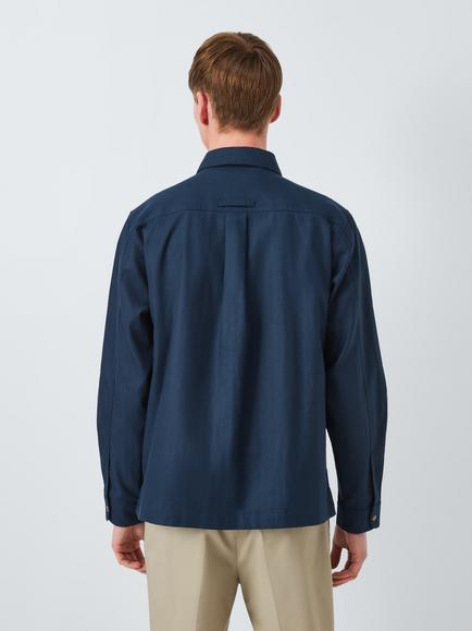 Kin Overlay Stitch Cotton Linen Blend Shirt - view 2, Dark Sapphire
