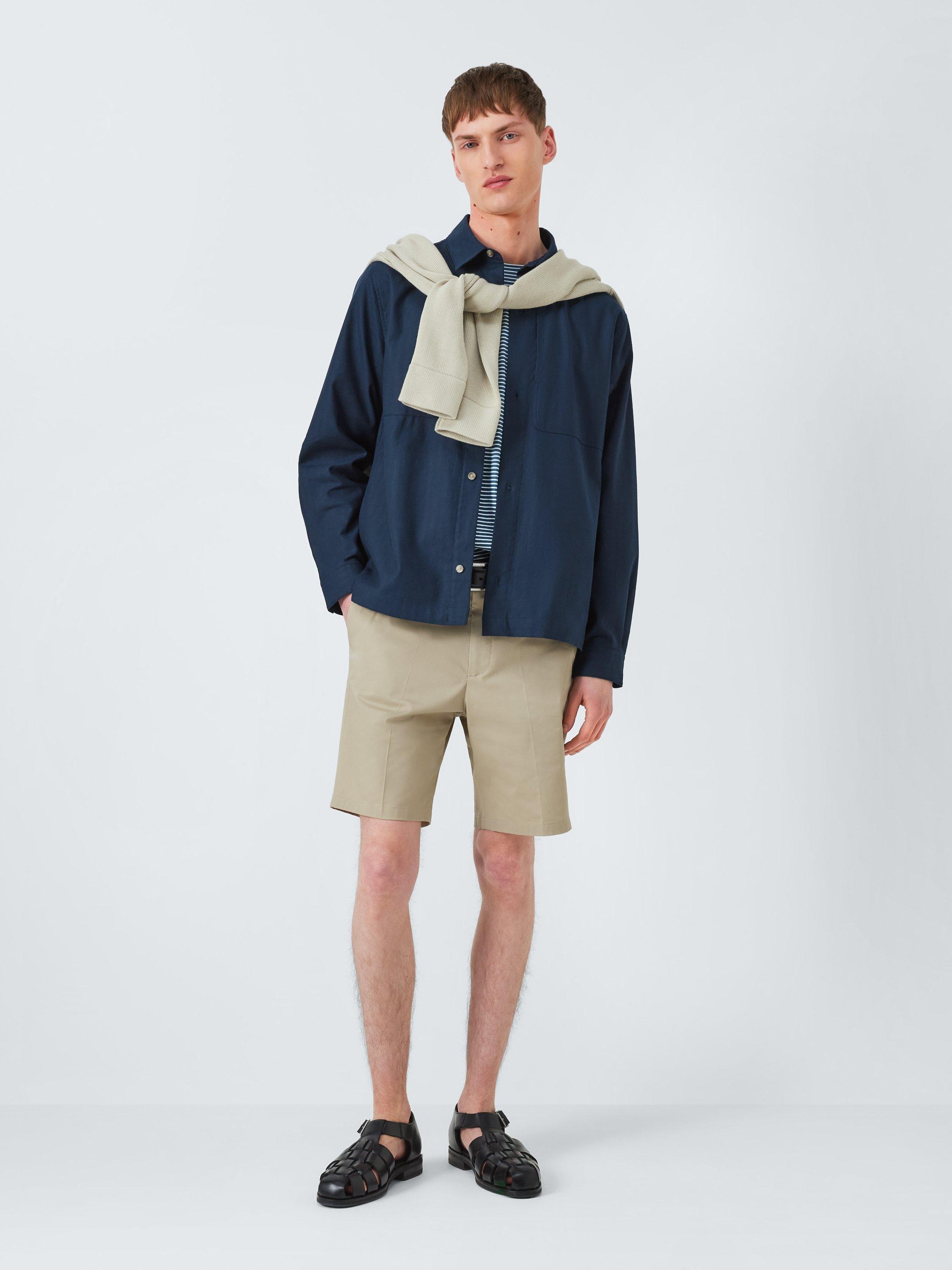 Product image 3 of 6, which shows Kin Overlay Stitch Cotton Linen Blend Shirt, Dark Sapphire, S
