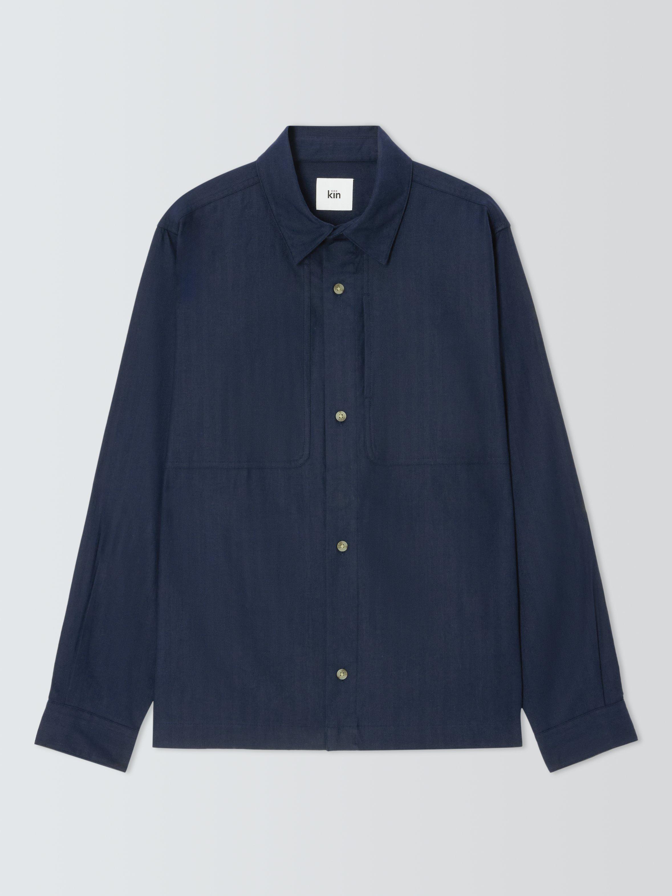 Product image 4 of 6, which shows Kin Overlay Stitch Cotton Linen Blend Shirt, Dark Sapphire, S