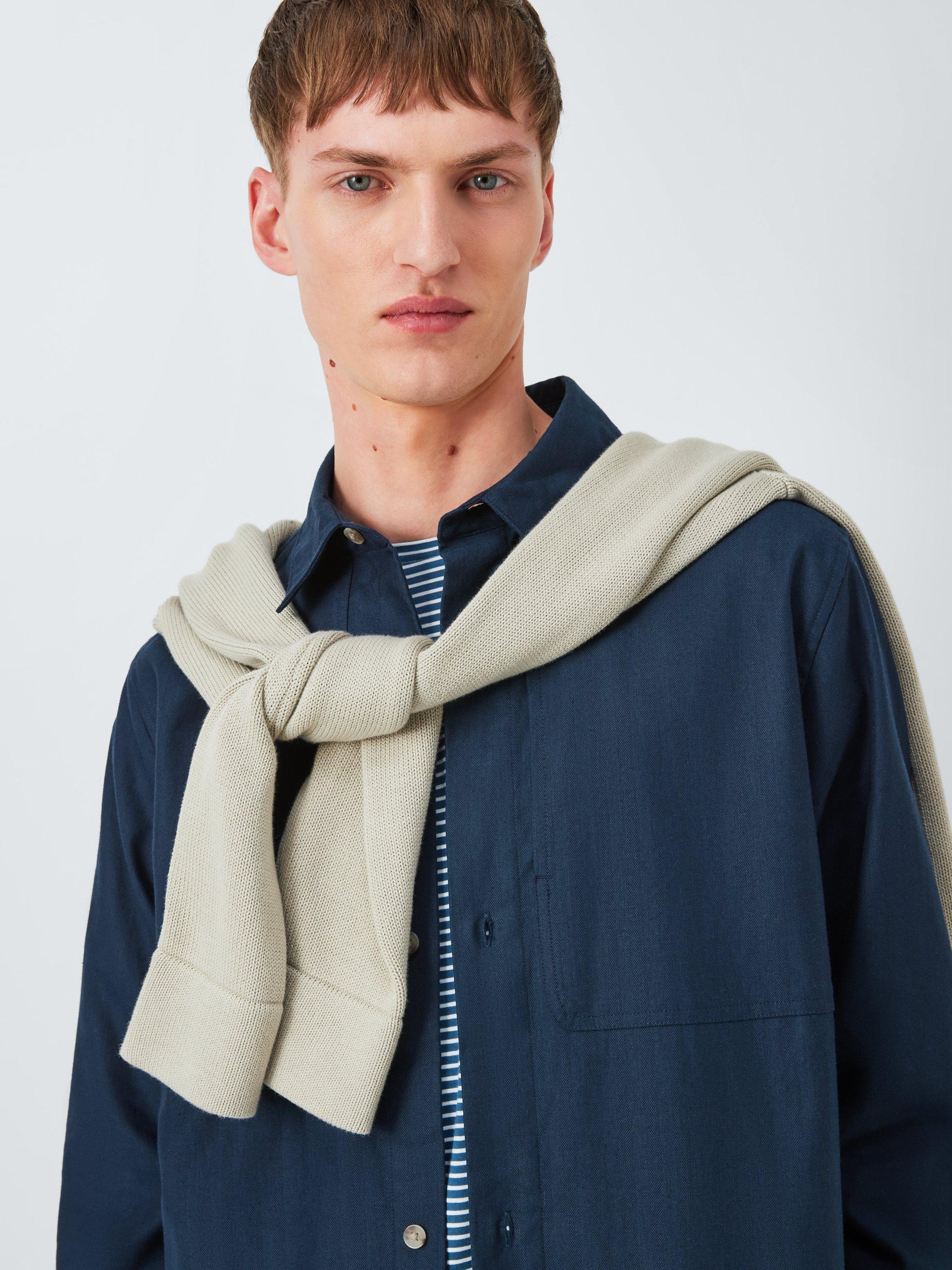 Product image 6 of 6, which shows Kin Overlay Stitch Cotton Linen Blend Shirt, Dark Sapphire, S