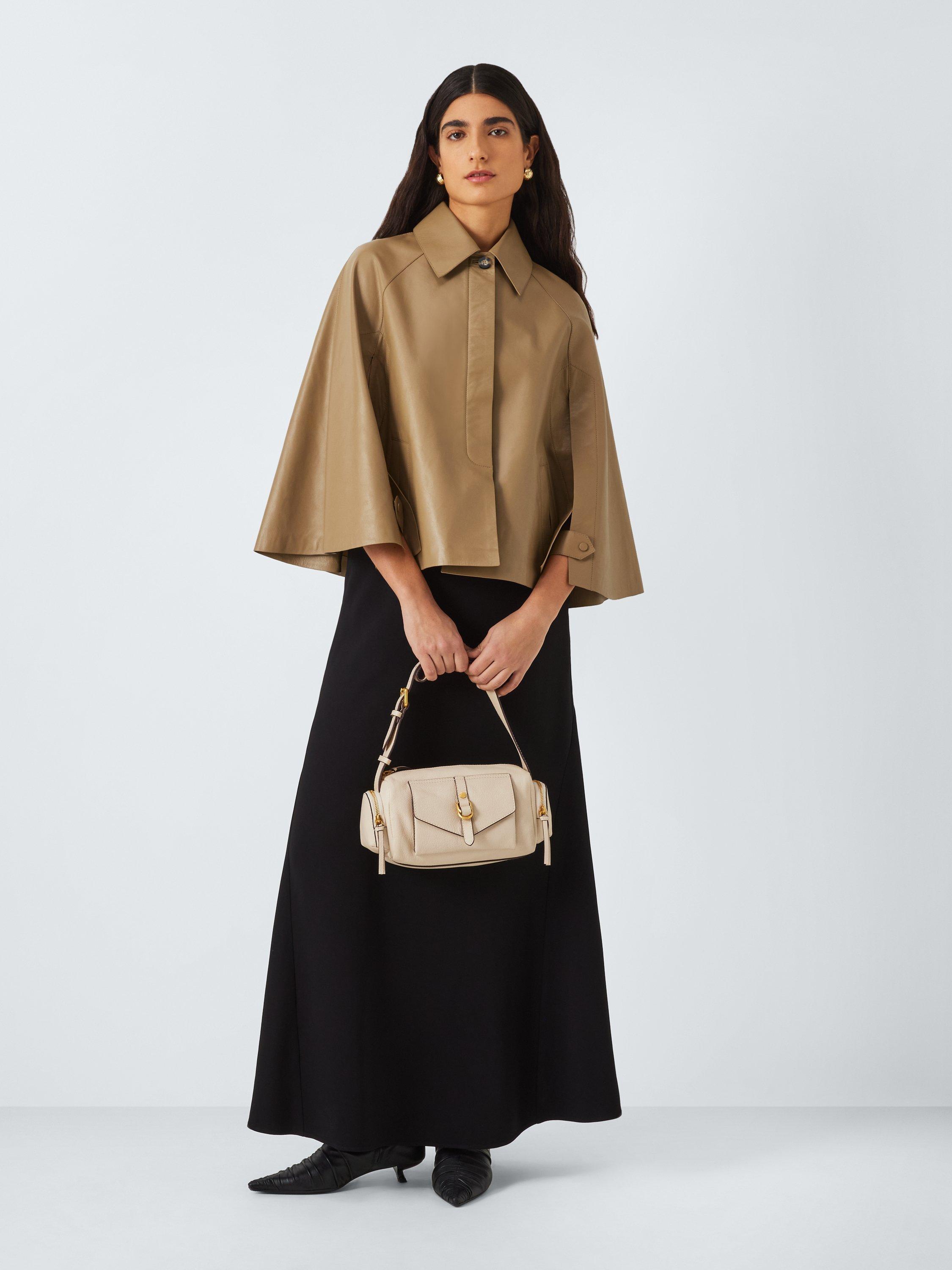 Product image 3 of 7, which shows John Lewis Mini Pure Leather Cape, Natural, S