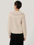 Jigsaw Crochet Yoke Wool Rich Jumper, Cream