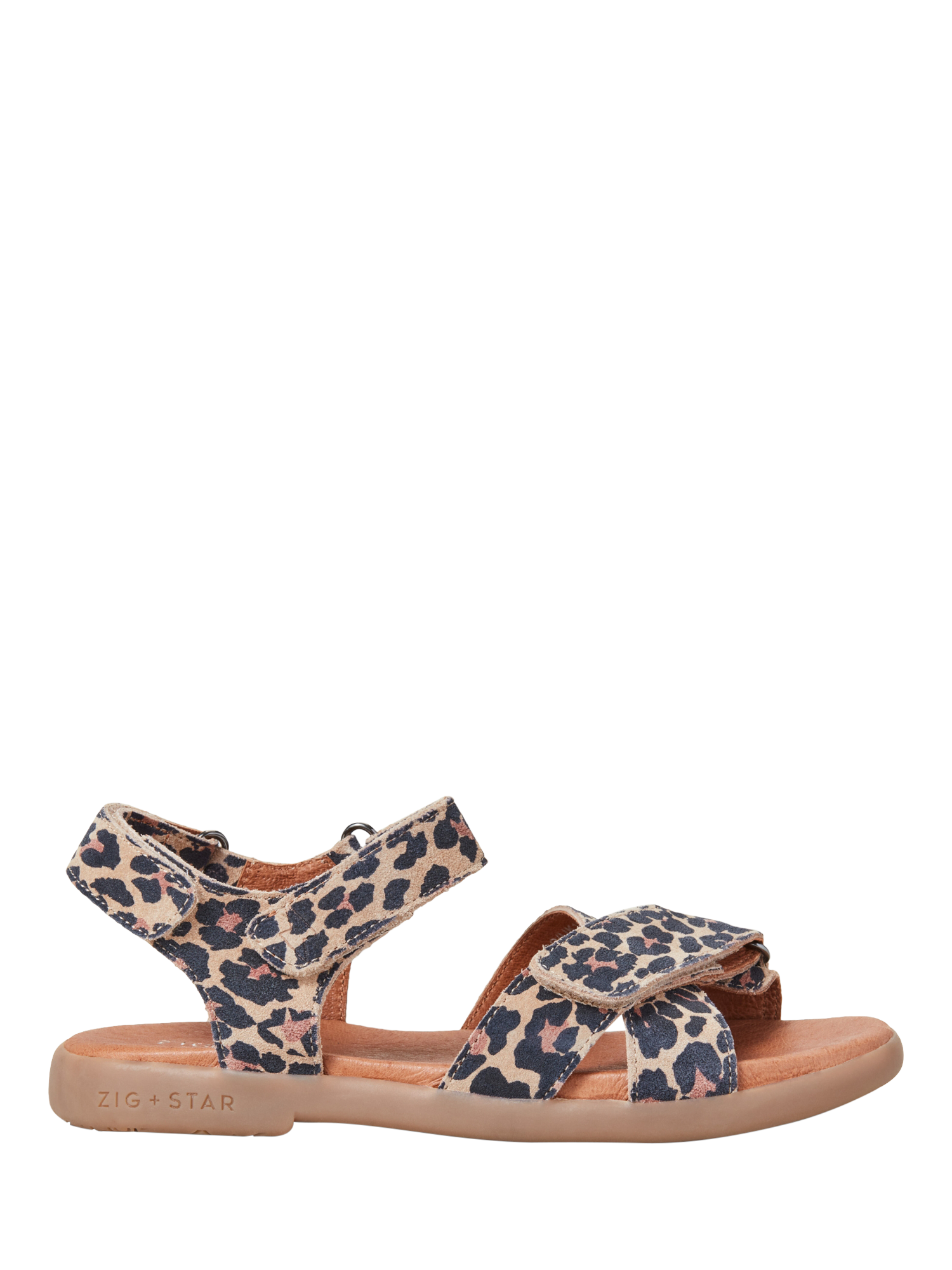 Product image 1 of 7, which shows Zig+Star Kids' Rae Leather Cross Strap Sandals, Natural Animal, EU22