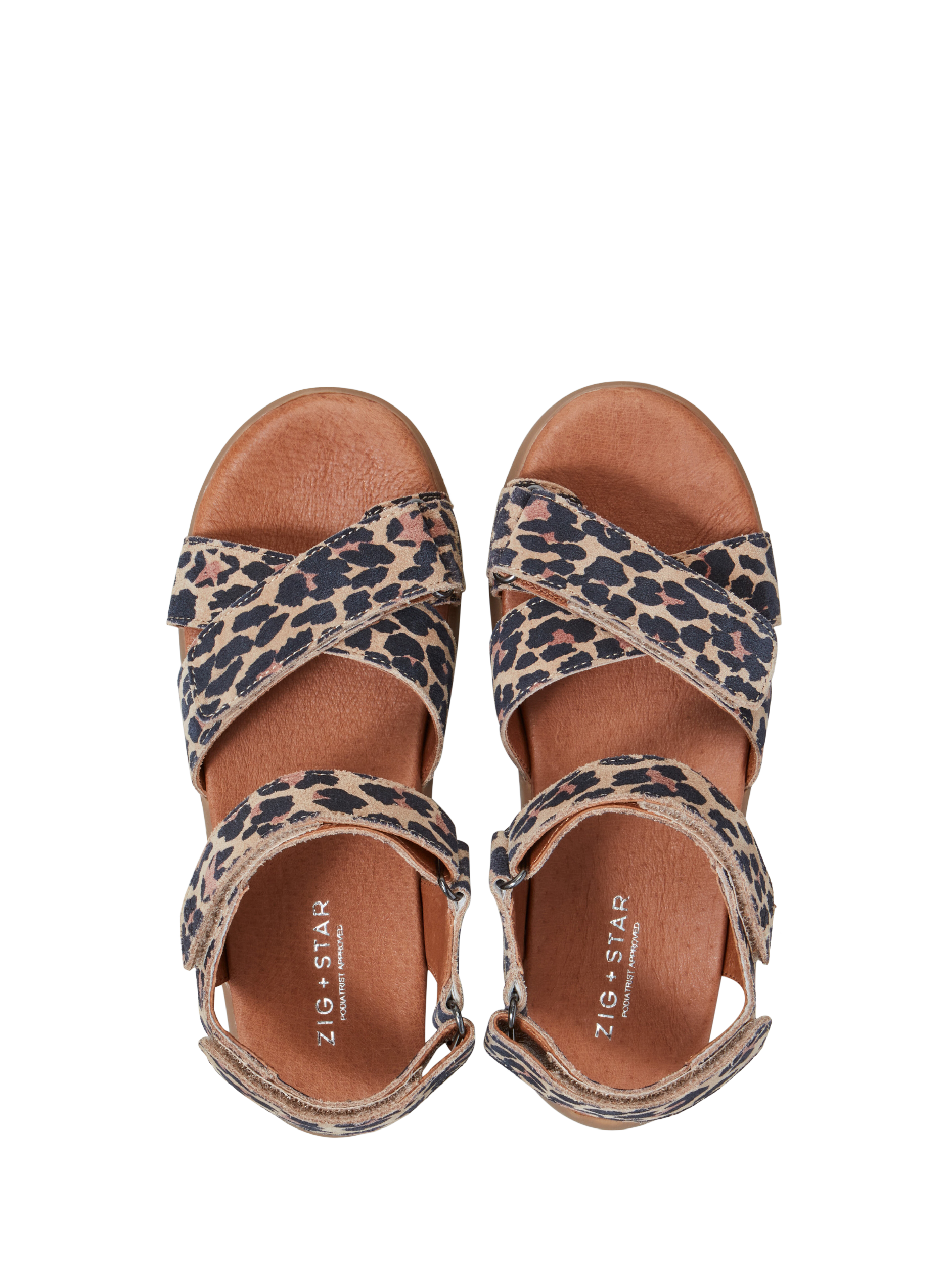 Product image 3 of 7, which shows Zig+Star Kids' Rae Leather Cross Strap Sandals, Natural Animal, EU22
