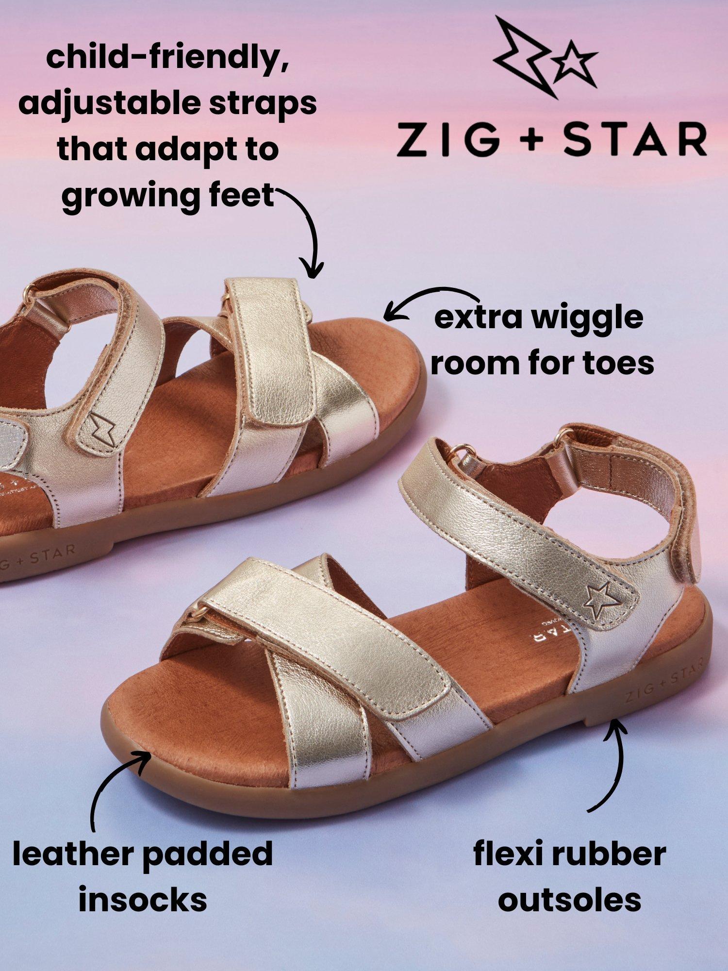 Product image 5 of 7, which shows Zig+Star Kids' Rae Leather Cross Strap Sandals, Natural Animal, EU22
