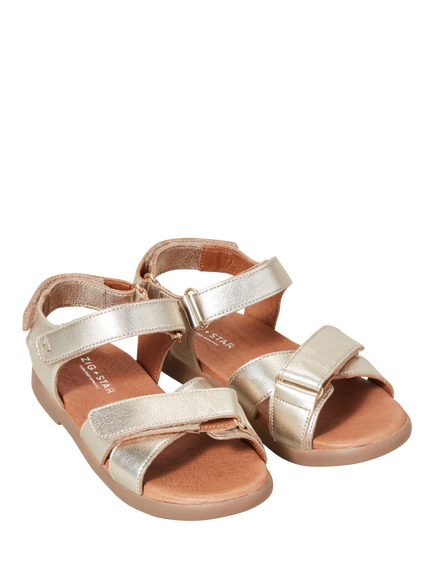 Zig+Star Kids' Rae Leather Cross Strap Sandals, Gold - view 2, Gold