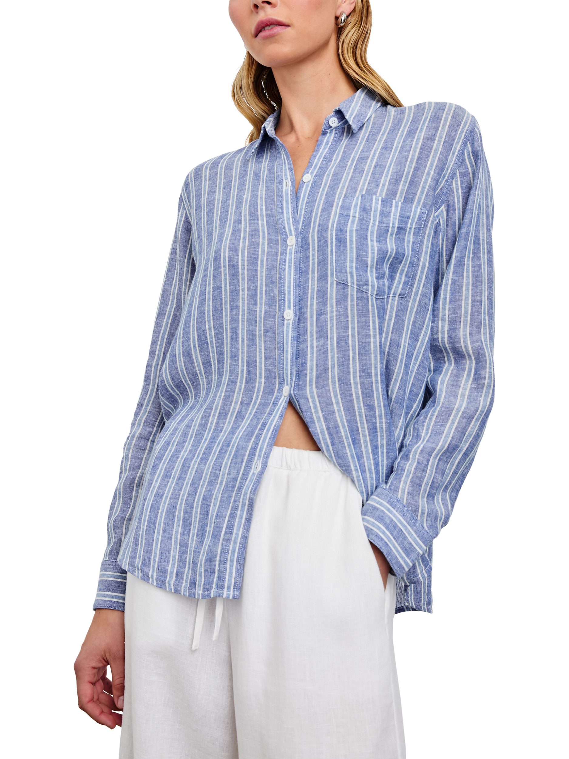 Rails Charli Stripe Linen Rich Shirt, Blue/White
