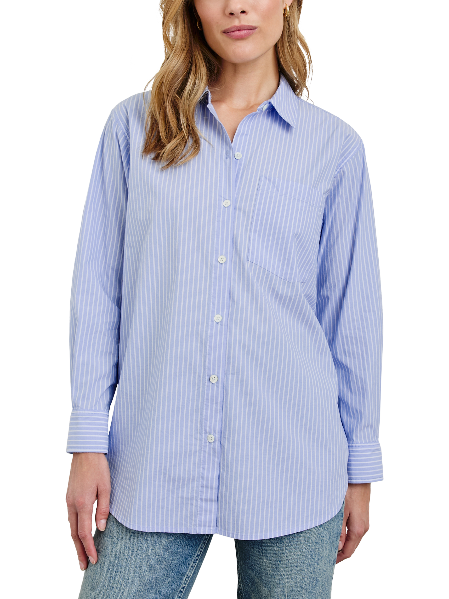 Product image 1 of 5, which shows Rails Elsa Stripe Oxford Shirt, Light Blue/White, XS