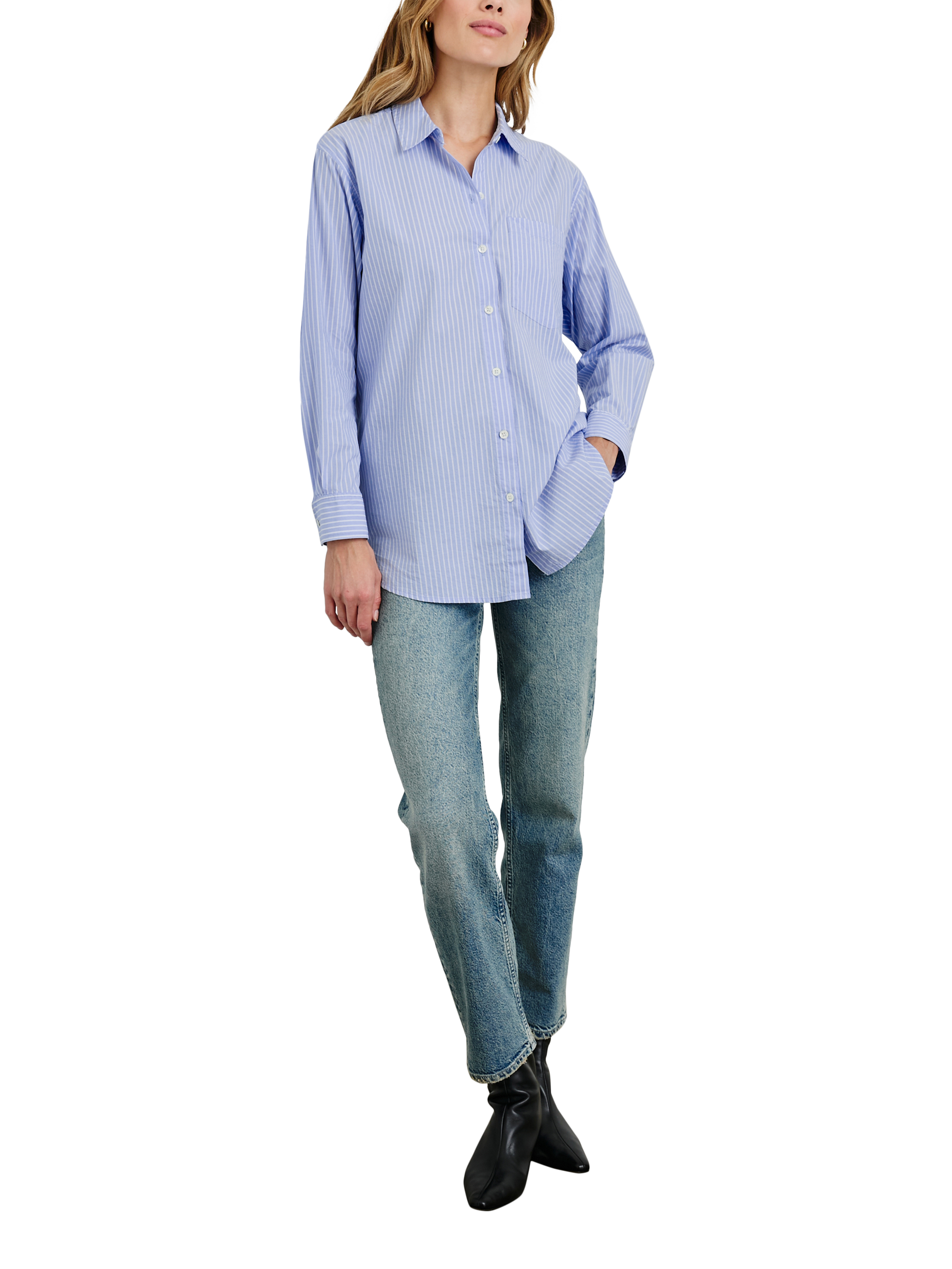 Product image 5 of 5, which shows Rails Elsa Stripe Oxford Shirt, Light Blue/White, XS