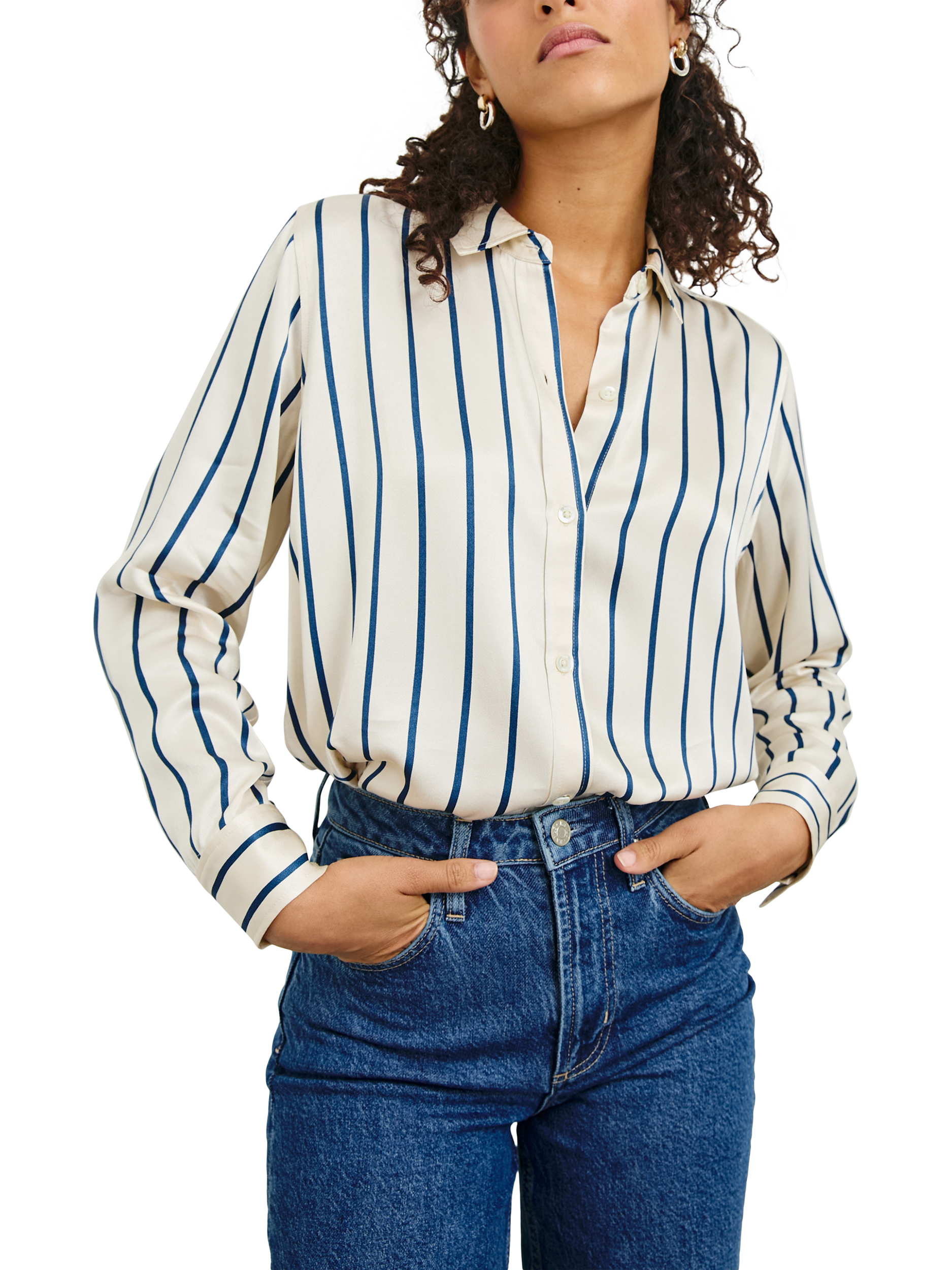 Product image 1 of 6, which shows Rails Maria Stripe Shirt, White/Navy, L