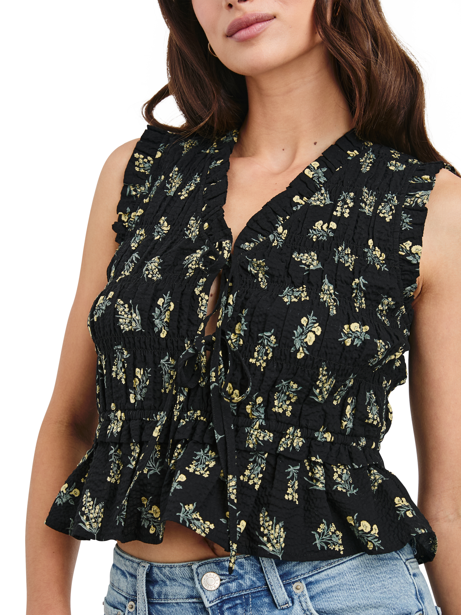 Product image 3 of 6, which shows Rails Martine Floral Peplum Top, Dark Amaryllis, M