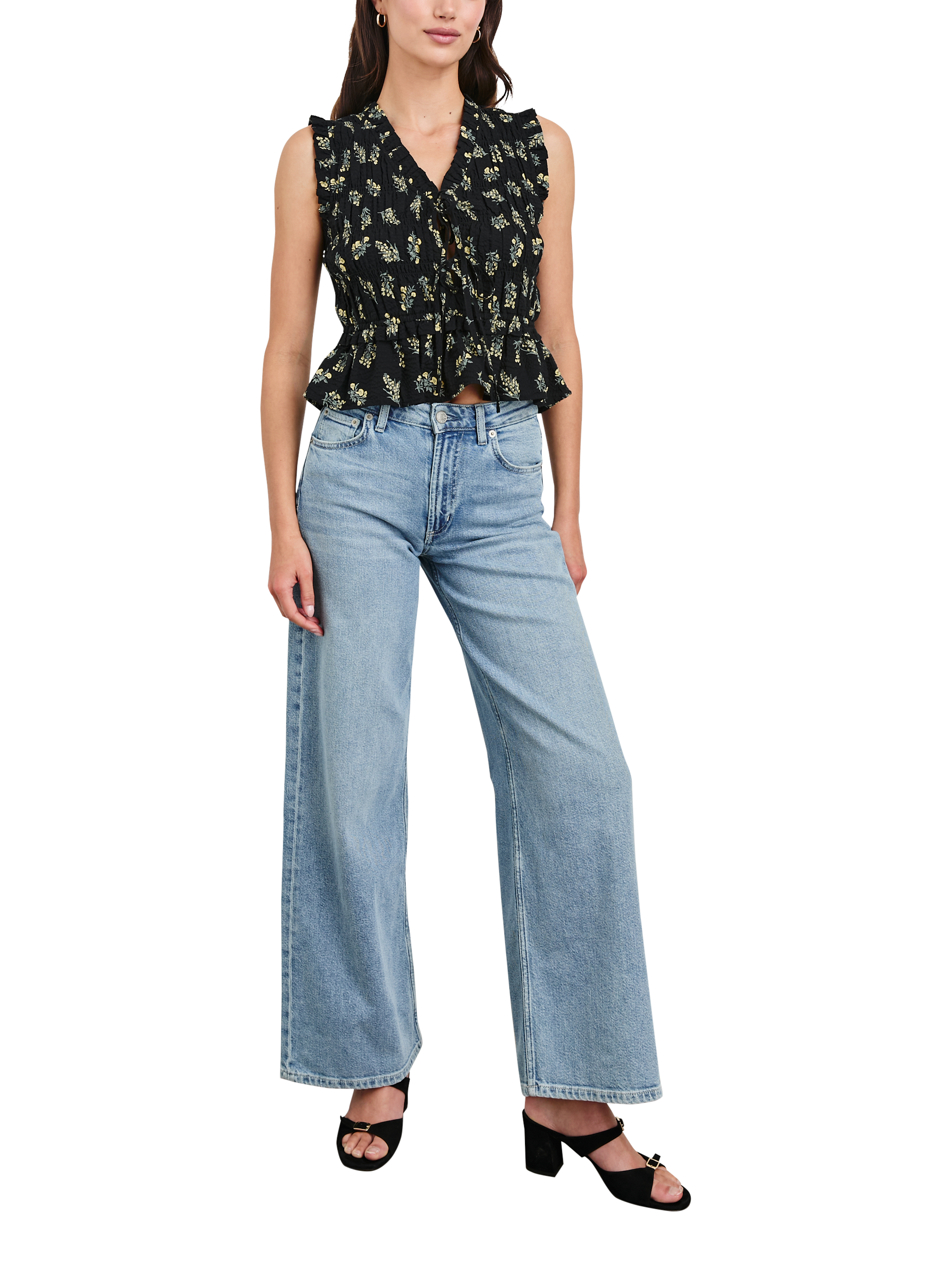 Product image 5 of 6, which shows Rails Martine Floral Peplum Top, Dark Amaryllis, M