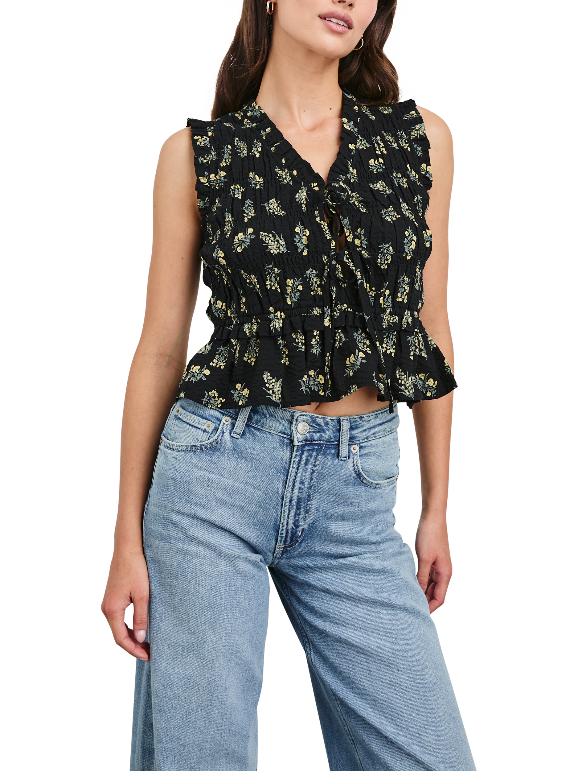 Product image 4 of 6, which shows Rails Martine Floral Peplum Top, Dark Amaryllis, M