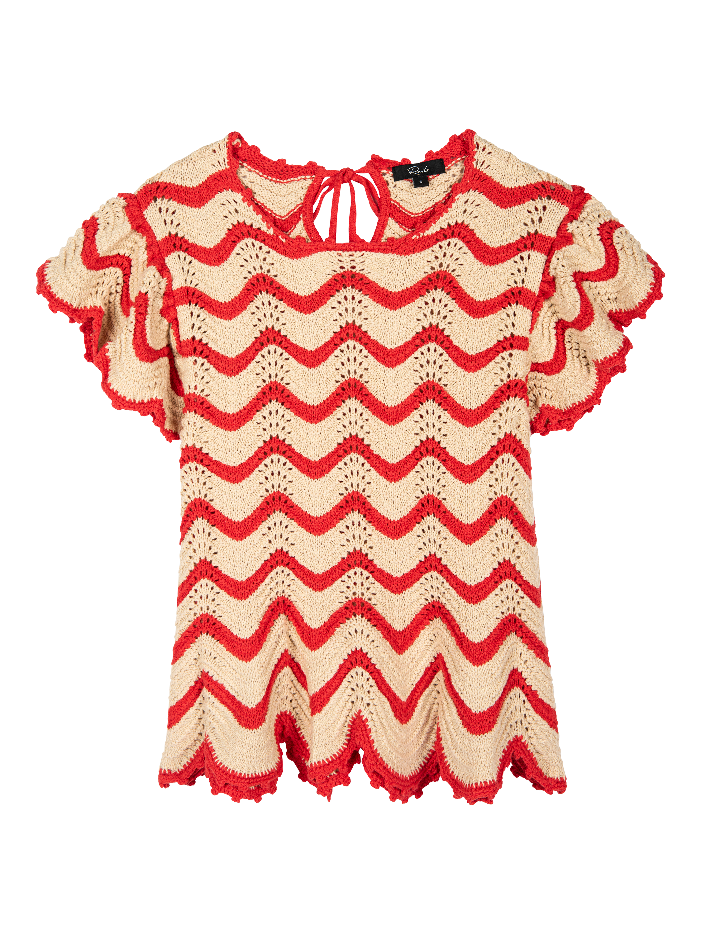 Product image 5 of 5, which shows Rails Coen Stripe Crochet T-Shirt, Cherry Oat Stripe, XS