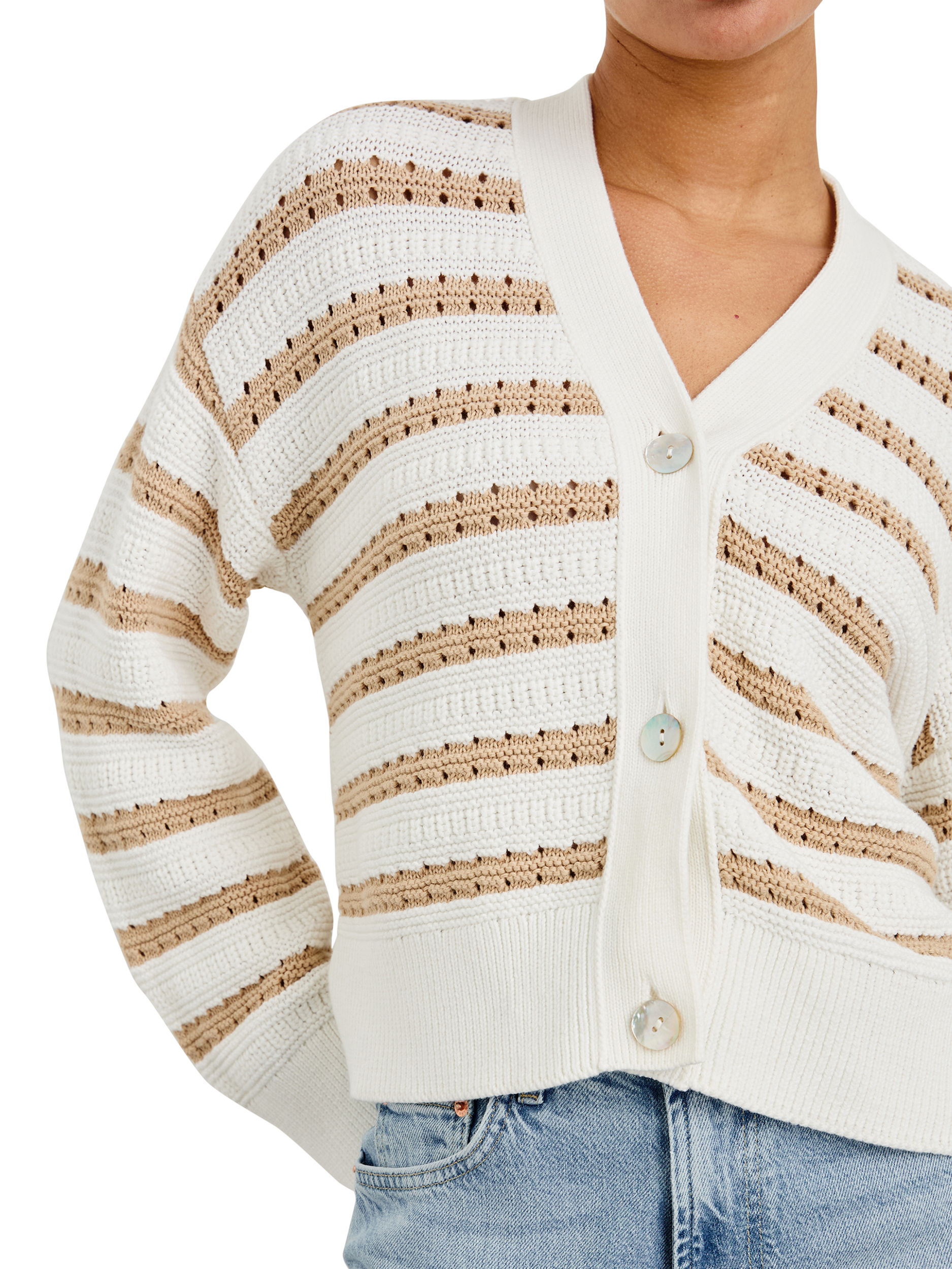 Product image 2 of 6, which shows Rails Geneva Stripe Cardigan, Ivory Oat Stripe, S