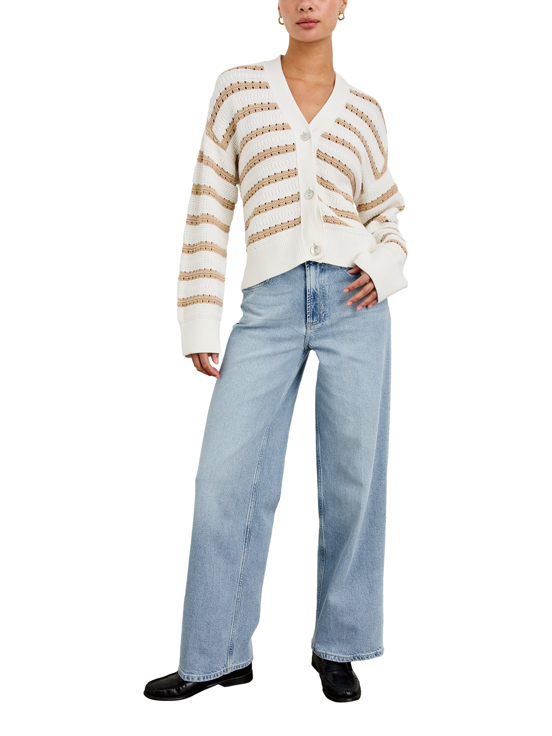 Product image 5 of 6, which shows Rails Geneva Stripe Cardigan, Ivory Oat Stripe, S