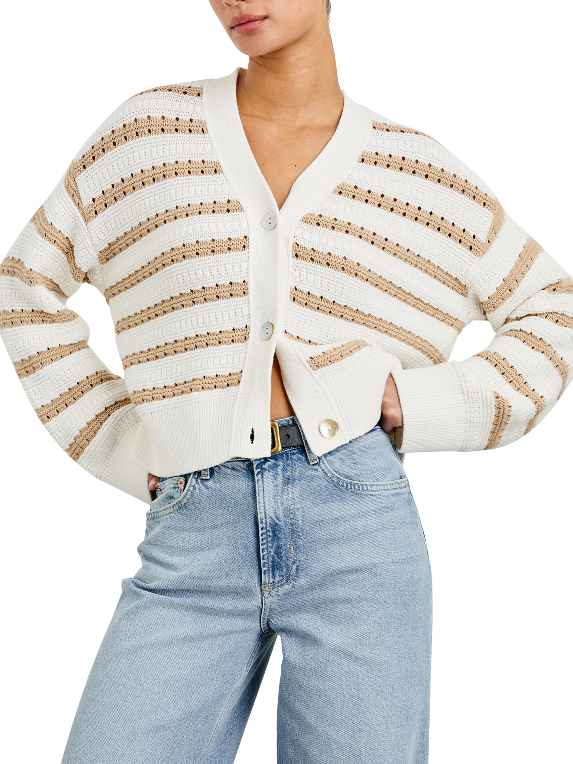 Product image 3 of 6, which shows Rails Geneva Stripe Cardigan, Ivory Oat Stripe, S