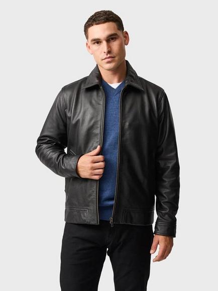 Rodd & Gunn Haymarket Premium Leather Trucker Jacket, Onyx, Onyx