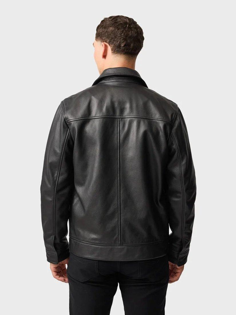 Product image 2 of 5, which shows Rodd & Gunn Haymarket Premium Leather Trucker Jacket, Onyx, XS